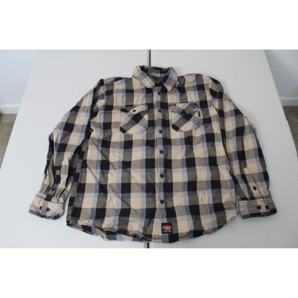 Dixxon Flannel Company The Craftsman FR Flannel Shirt Mens XL Plaid Tan Black